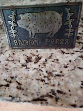 Vintage Cast Iron Bacon Press with Wood Handle & Pig Design picture