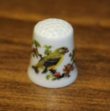 Vintage VA Portugal Porcelain Thimble Gold Finch Bird and Flowers Nature picture