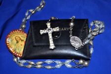 AMAZING 1960'S SET - STANHOPE RHINESTONE CROSS ON ROSARY, SCAPULAR, IN SNAP CASE picture