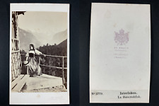 Ad. Braun, Switzerland, Interlaken, One Woman in Traditional Costume Vintage cdv alb picture