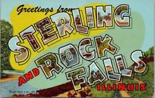 STERLING AND ROCK FALLS Illinois Large Letter Postcard / Curteich Chrome - 1953 picture
