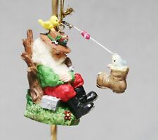 Vintage Santa sleeping ornament CHRISTMAS fishing Bird Fish in boot CUTE picture