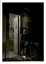 GA167 Original Photo NIGHT WATCHMAN Sitting at Door Kerosene Lamp Dark Portrait picture