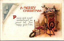 Postcard A Merry Christmas Peace and Sweet Contentment Fireplace POSTED picture