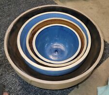 Set of 4 Vintage USA Brown And Blue crock nesting bowls picture