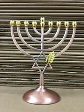 Hanukkah Menorah Jewish Judaica Israel Vintage Brass Chanukah Candle Holder picture