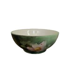 Vintage T&V Limoges France Hand Painted Pastel Green Rose Flower Trinket Bowl picture