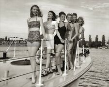Vintage 1940s Gorgeous Girls on Sail Boat Photo Pin-Up Swimsuit Models Actresses picture