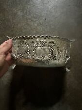 Vintage Hand Hammered Brass Planter Footed Rope Fruit Vines Detail picture