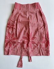 Vintage Red & White Gingham Apron Embroidery Farmhouse Cottage Handmade picture