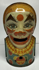 Vintage 1950's J Chein & Co Scary Tin Clown Bank Made in USA picture
