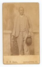 Antique CDV c1870s Handsome African American Man Mustache Hat Cane Middletown PA picture