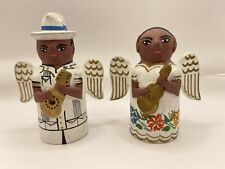 Vintage Set of Mexican Folk Art Ceramic Angel Couple Figurines picture