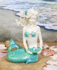 Ebros Gift Nautical Capiz Blue Tailed Siren Mermaid with Seashell and Starfish S picture