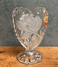 Vintage Anna Hutte Bleikristall Etched Rose 24% Lead Crystal Heart Shape Vase picture