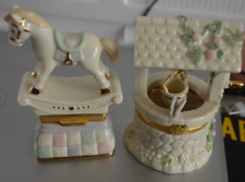 Lot of 2 Lenox Porcelain Treasures Trinket Box Rocking Horse and Wishing Well picture