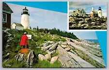 Pemaquid Light Maine Lighthouse Peninsula Tip White Pyramidal Tower VNG Postcard picture