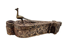 1800's Old Vintage Wooden & Brass Bird Figure Antique Kum Kum / Color Tikka Box picture
