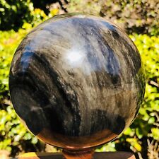 4.55LB Natural Silver Black Obsidian Sphere Quartz Crystal Ball Healing picture