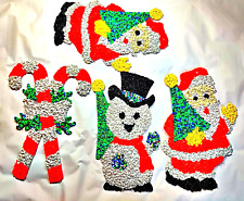 Lot of 4 Vintage Melted Plastic Popcorn Christmas Santa Candy Cane Snowman EXC picture