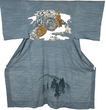 Japanese vintage Men's Kimono Jacket Wool Nagajyuban Ancient Haniwa Pattern 9515 picture