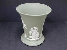 Wedgwood Sage Green Jasperware Sacrifice Pattern Trumpet Vase Posy Pot Flared picture
