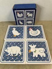 Set Of 4 Farm Animal Country Calico Ceramic Tile Trivets Coaster Decor picture