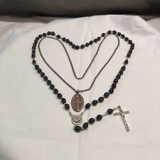 Vntg Lot Of 2 CHAPEL STERLING SILVER Black Onyx Rosary Crucifix Beads & Neckless picture