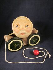 BRIERE Folk Art Pull Toy 1992 SIGNED Ball Face & Cart #304 EXCELLENT RARE picture