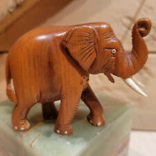 Wood Elephant Hand Carved Figurine Well Detailed 3 1/2