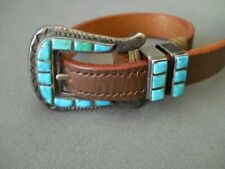 Native American Zuni Multi-Color Turquoise Raised Inlay Sterl Silver Ranger Set picture