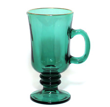 Libbey Irish Coffee Mug Juniper Green Gold Rim Pedestal Cup picture