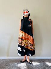 New Japanese Handmade Vintage 100% Silk Black Kimono Tunic Dress with Scarf picture