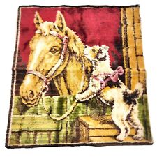 Vintage Tapastry Horse Puppy Dog Pink Bow For Pillow Cover Frame Chair Cover picture