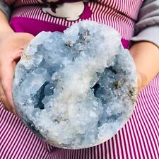 TOP6.77LB natural blue celestite geode quartz crystal mineral specimen healing picture