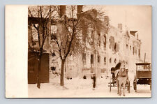 RPPC Winter Fire Damage Building Covered in Ice Horse Carriage Postcard picture