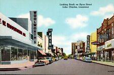 Unposted Vintage Litho Looking South Ryan Street Lake Charles Louisiana picture