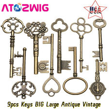 9PCS Large Antique Vintage old Brass Skeleton Keys Pendant Decor DIY Jewerly USA picture