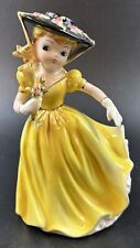 Vintage 1950's Arnart Lady Girl Porcelain Figurine Bonnet Yellow Dress 6