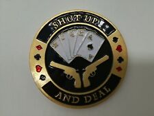 Golden Shut Up AND DEAL Casino Poker Card Guard Cover Protector picture