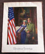 WW2 Patriotic 1945 Christmas Card Soldier with Wife & Flag picture