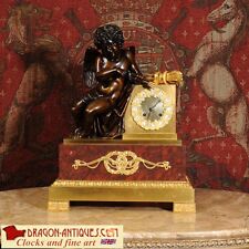 FINE EARLY BRONZE ORMOLU MARBLE CLOCK CUPID SILK SUSPENSION MOVEMENT PAILLY 1840 picture