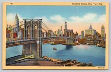 Postcard NY New York City Brooklyn Bridge Linen UNP A15 picture