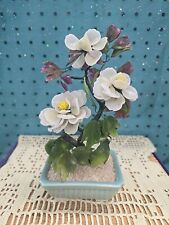 Beautiful Glass Jade Wire Bonsai Flower Tree Potted Yellow 8” picture