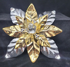 Vintage Department 56 Silver and Gold Metal Poinsettia Taper Candle Holder picture