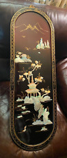 Large Asian Black Lacquer & Mother Of Pearl Wall Panel Pagodas 12