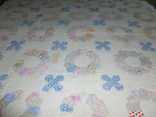 AMAZING Antique Quilt Dresden Plate Feedsack Fabrics Dense Hand Quilted Applique picture