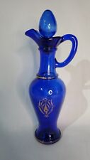 Vintage Avon Cobalt Blue Glass Bottle Cruet Pitcher With Stopper Gold Trim 9