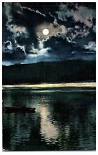 Moonlight Over Water with Boater CA Mitchell Postcard. Posted 1917 picture
