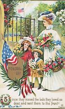 Memorial Day Patriotic art Postcard Woman Children USA Flag Flowers Chapman picture
